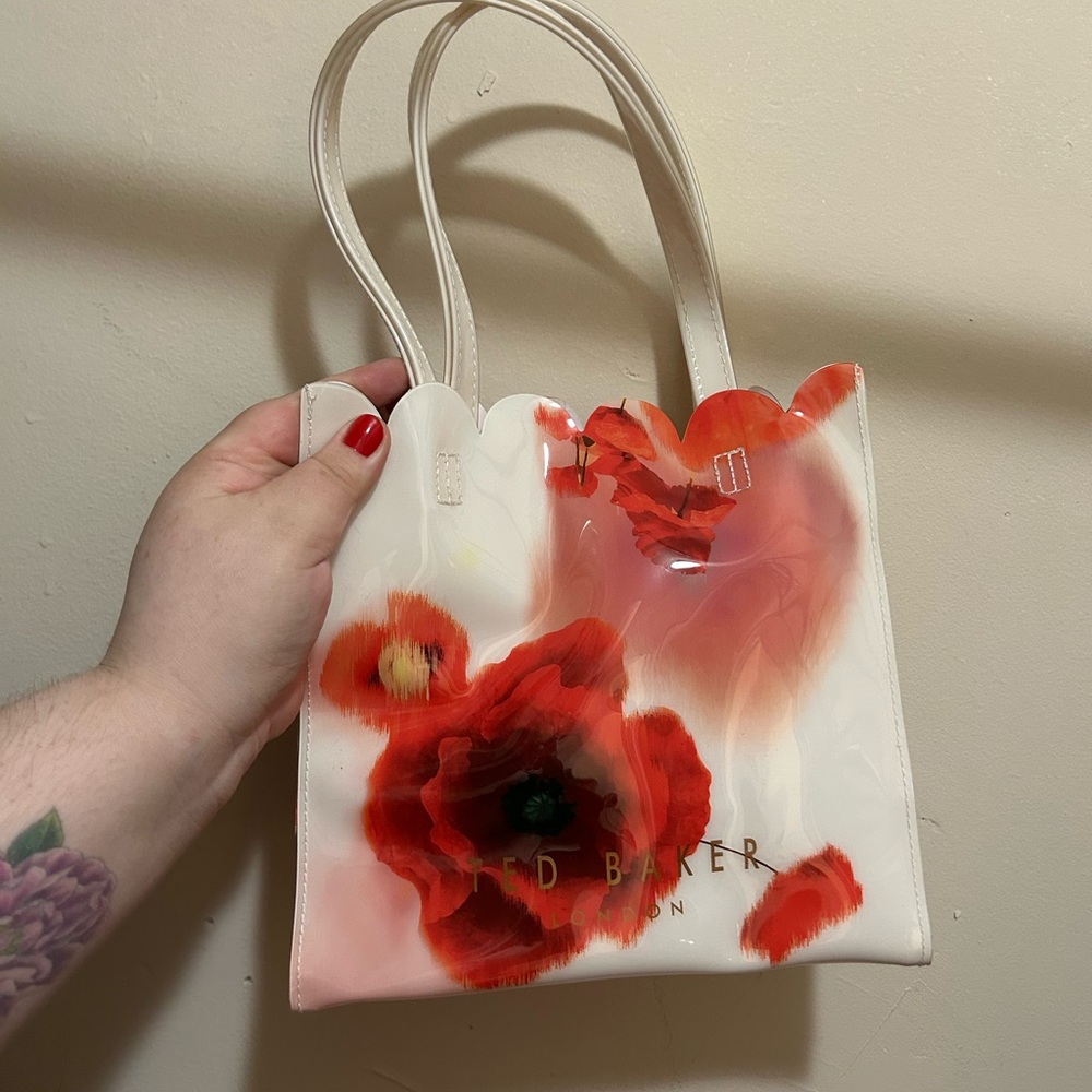 Ted Baker Red and White Watercolor Floral Tote